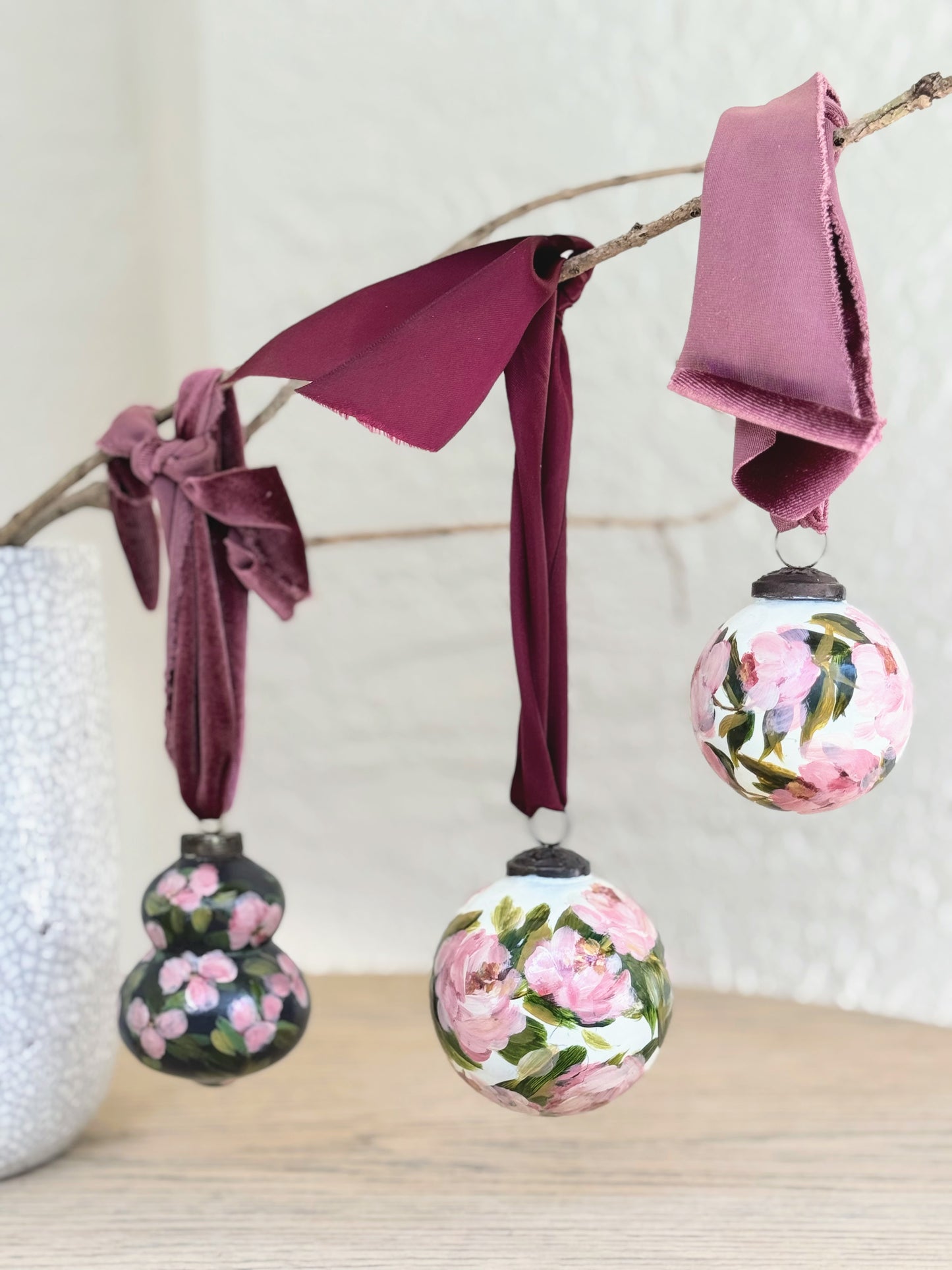 peony ~ rose ~ forget-me-nots ornaments ( set of 3)