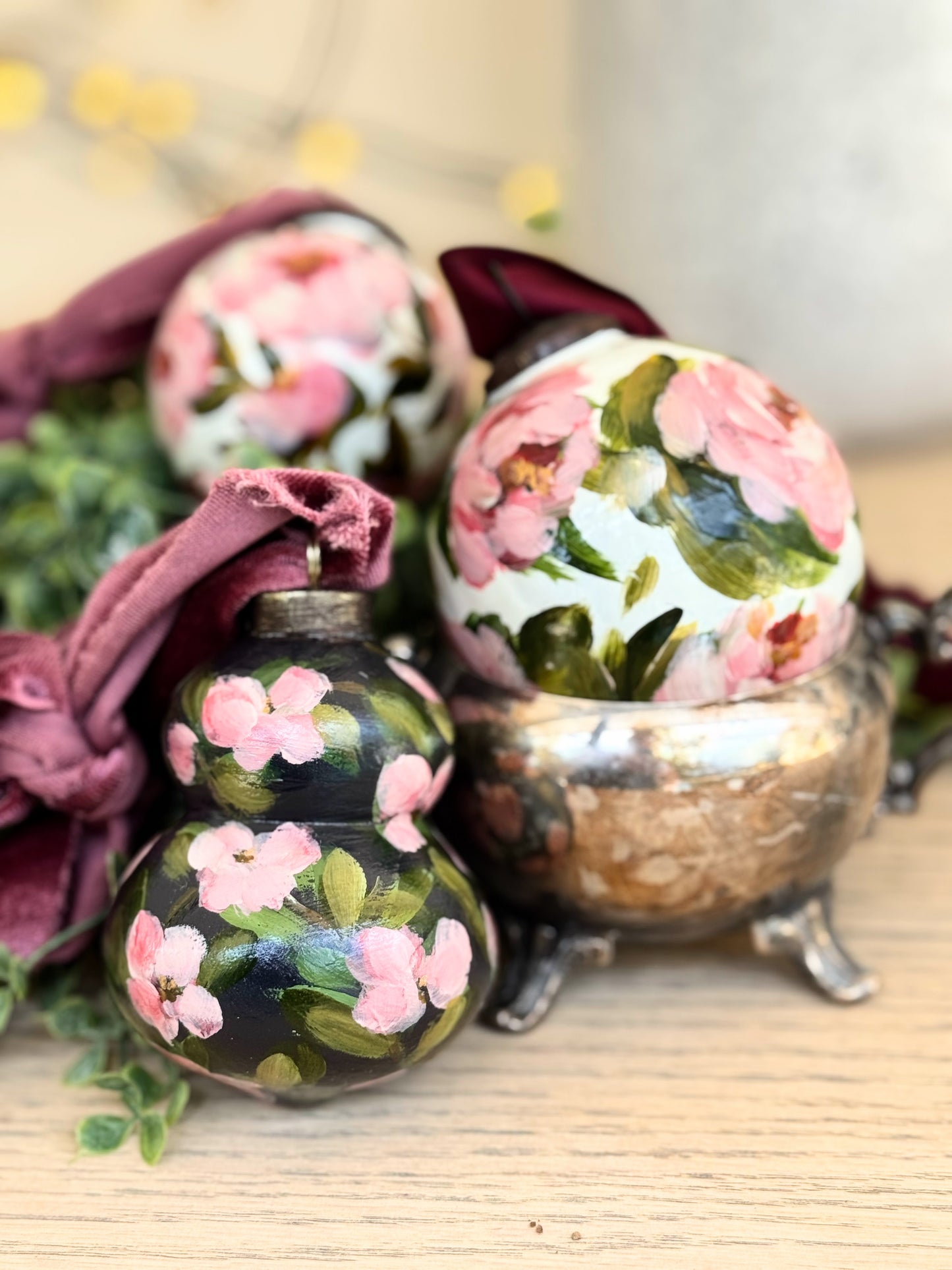 peony ~ rose ~ forget-me-nots ornaments ( set of 3)